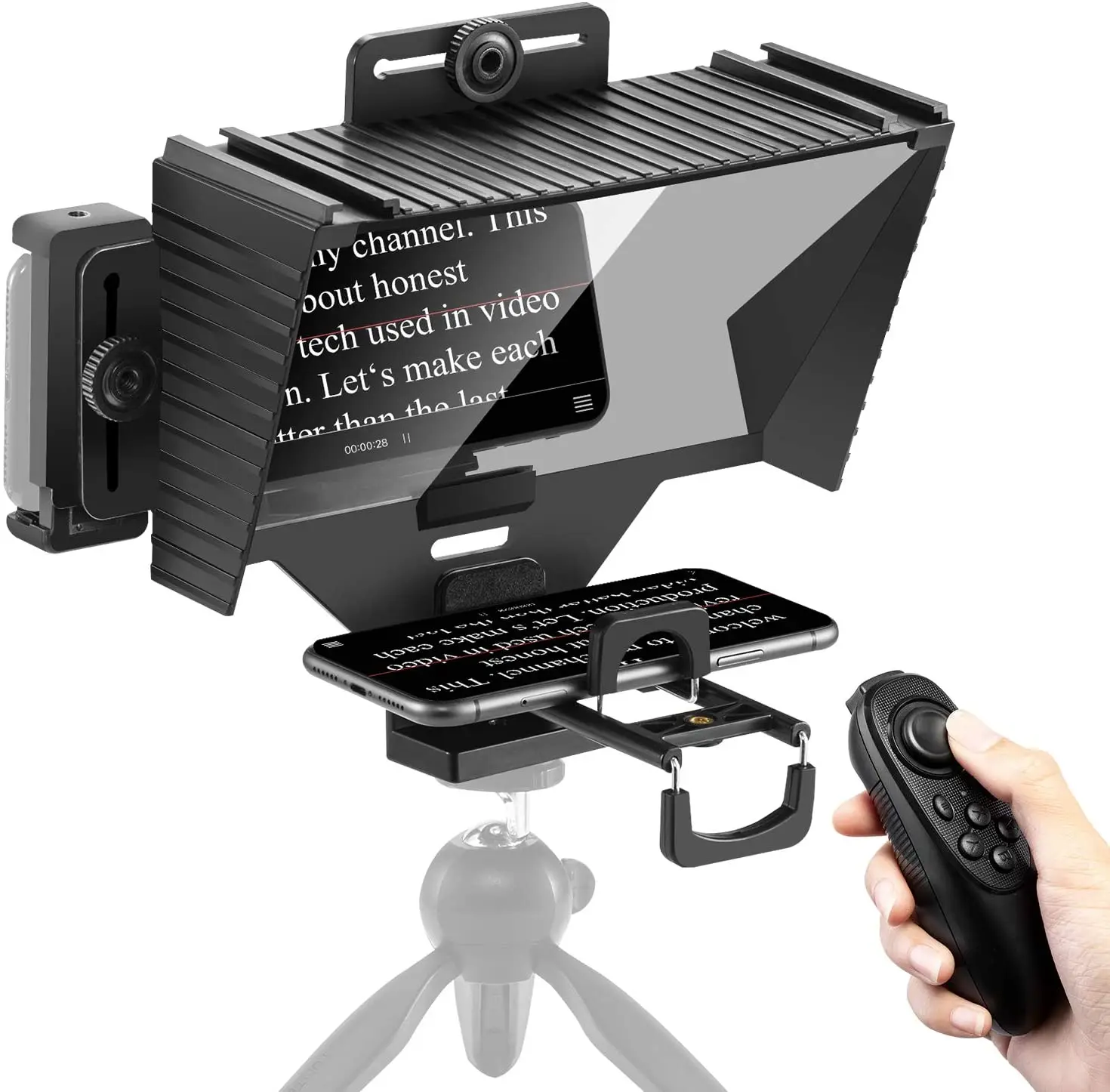 Mini Teleprompter Portable Smartphone/ DSLR camera Teleprompter prompter  with Remote Control (1600289674201)