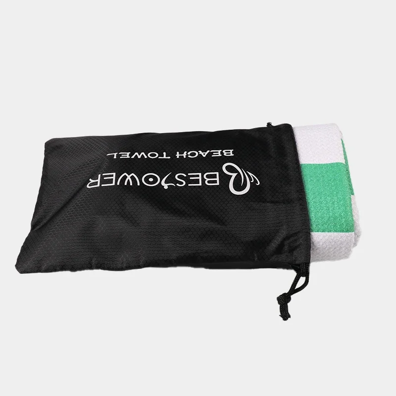 Custom wholesale quick dry waffle woven soft double-sided printed microfiber sports beach towel with carry bag