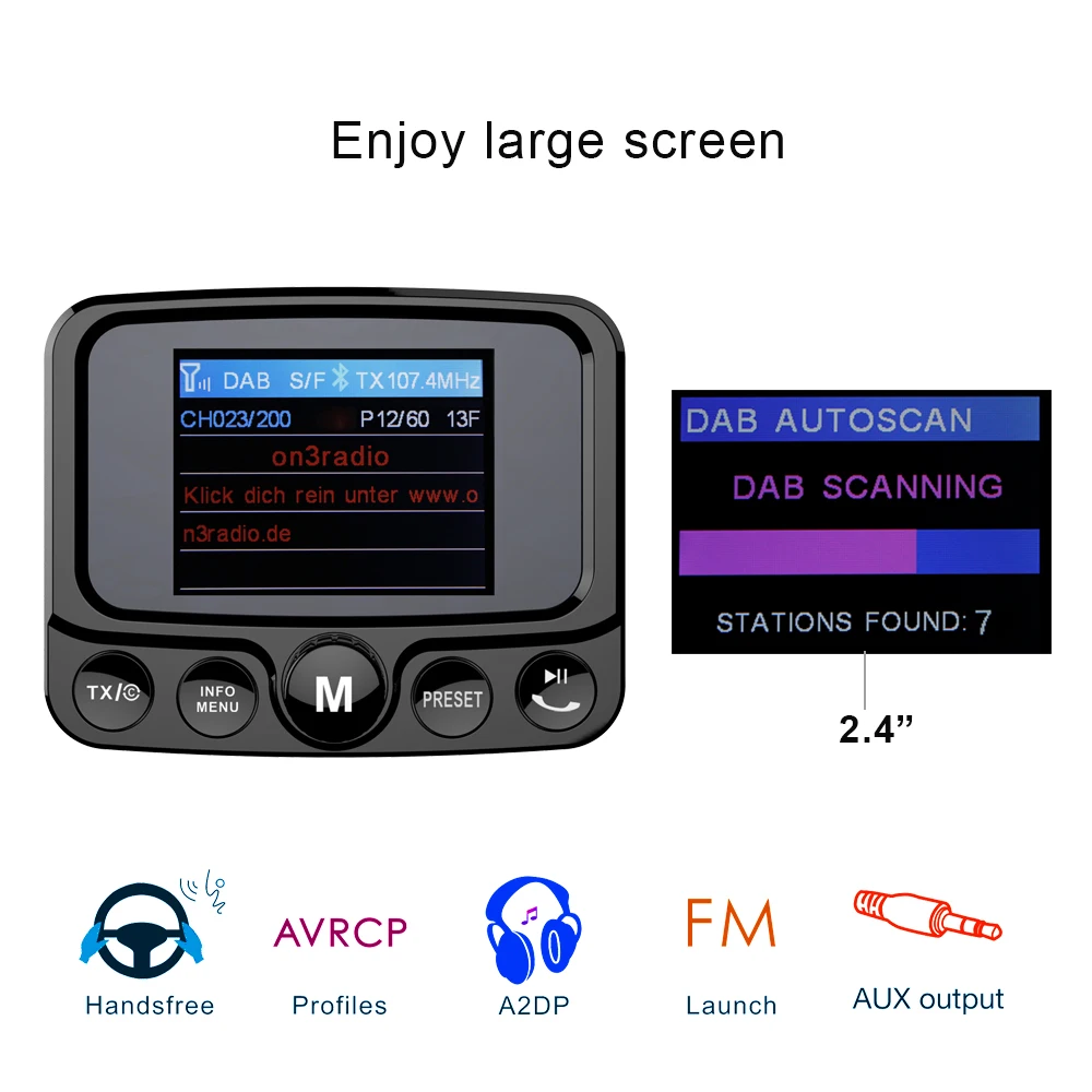 Car Radio Hands Free Calling Car Stereo Auto DAB FM Universal In Car Adaptor DAB DAB+ Digital Radio With FM + Antenna