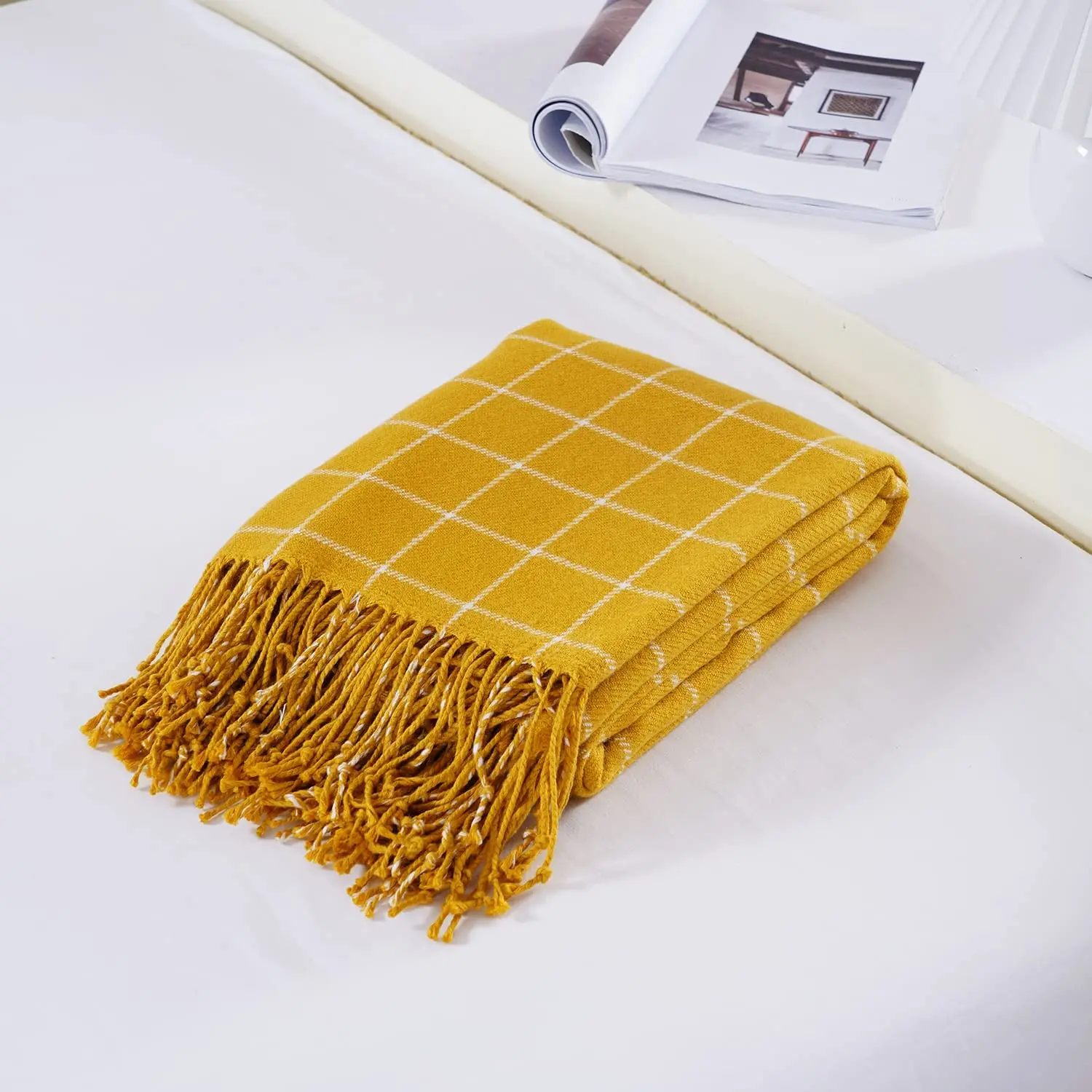 manufacturer directly supply hot warm soft popular plaid winter acrylic knit blanket