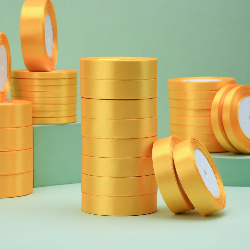 custom 1cm 2cm 2.5cm 0.6cm moire gold single face hair ribbons for gift wrap christmas satin ribbon 25 yards