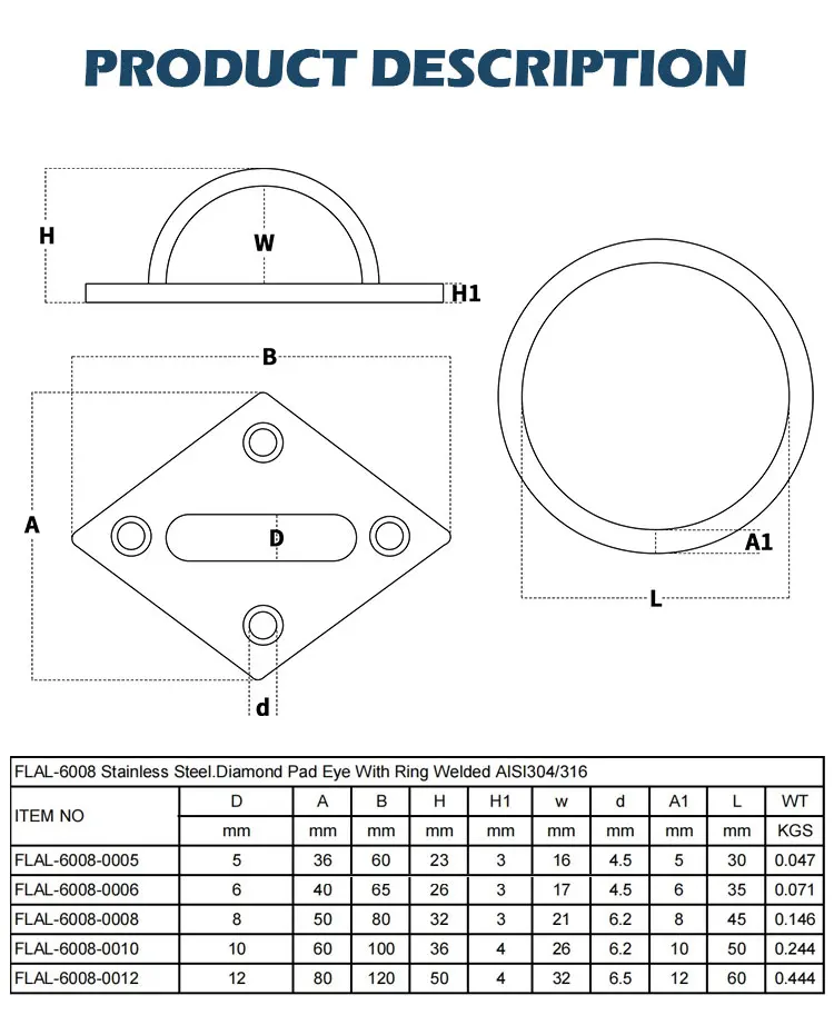 316 304 Stainless Steel Marine Yacht Oblong Oval Pad Eye Plate Ceiling Hook O Ring Staple Hook Loop for Hammock Hanging Kit