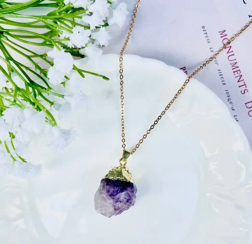 OEM ODM custom natural stone energy healing crystal colorful pendant 925 sterling silver stainless steel crystal necklace