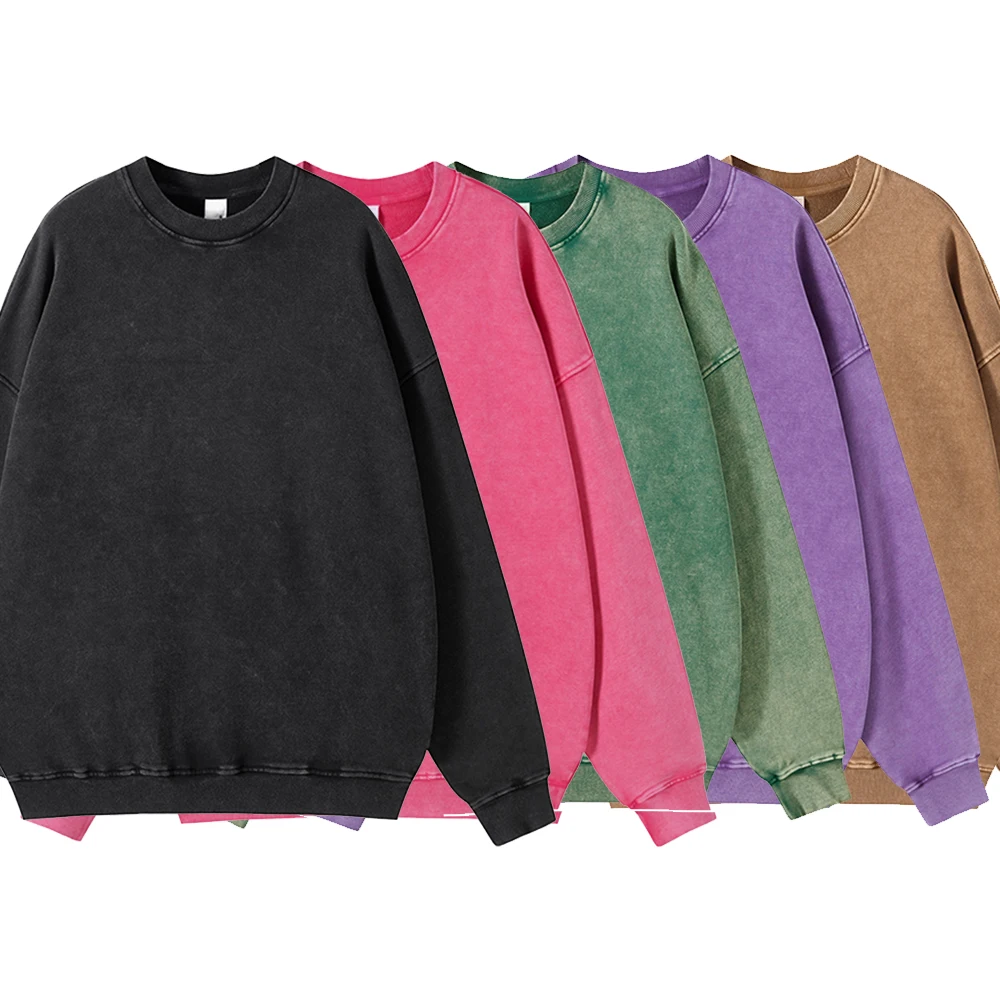 Men Oversized Vintage Custom Logo Crewneck Cotton Polyester Acid Washed Heavyweight Sweatshirts Plain Graphic Blank for Winter