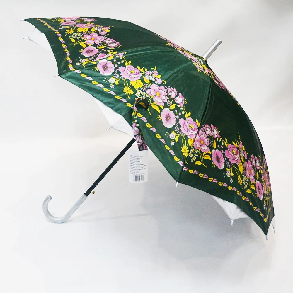 Anti-UV Double Layer Flower Pattern Canopy Cross Straight Umbrella With Silver Coating