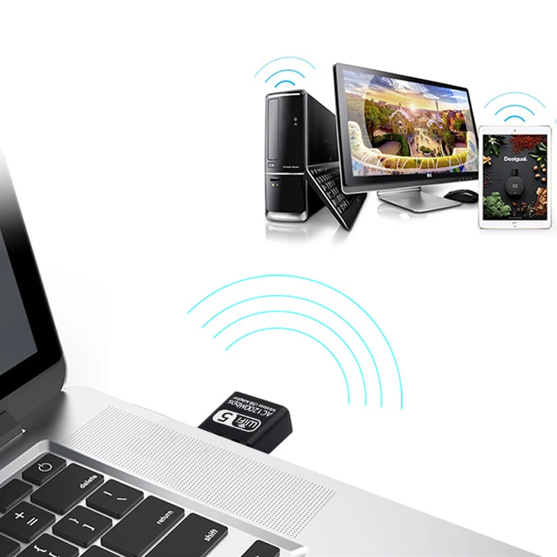 Wholesale 1300Mbps Wireless mini Wifi Adapter RTL8812 Dual Band Networking Card For Laptop Desktop PC WiFi USB Dongle