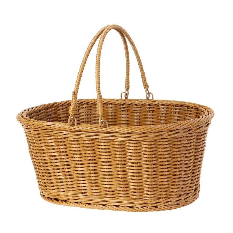 HT Cheap Stackable Wicker Plastic Rattan Empty Gift Baskets with Handle for Gift Decorative Home Decor Toy