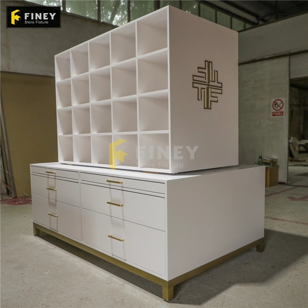 Customized Factory Price Shop Display Furniture Cabinet Shelves Rack White Shop Cash Counter Display Counter