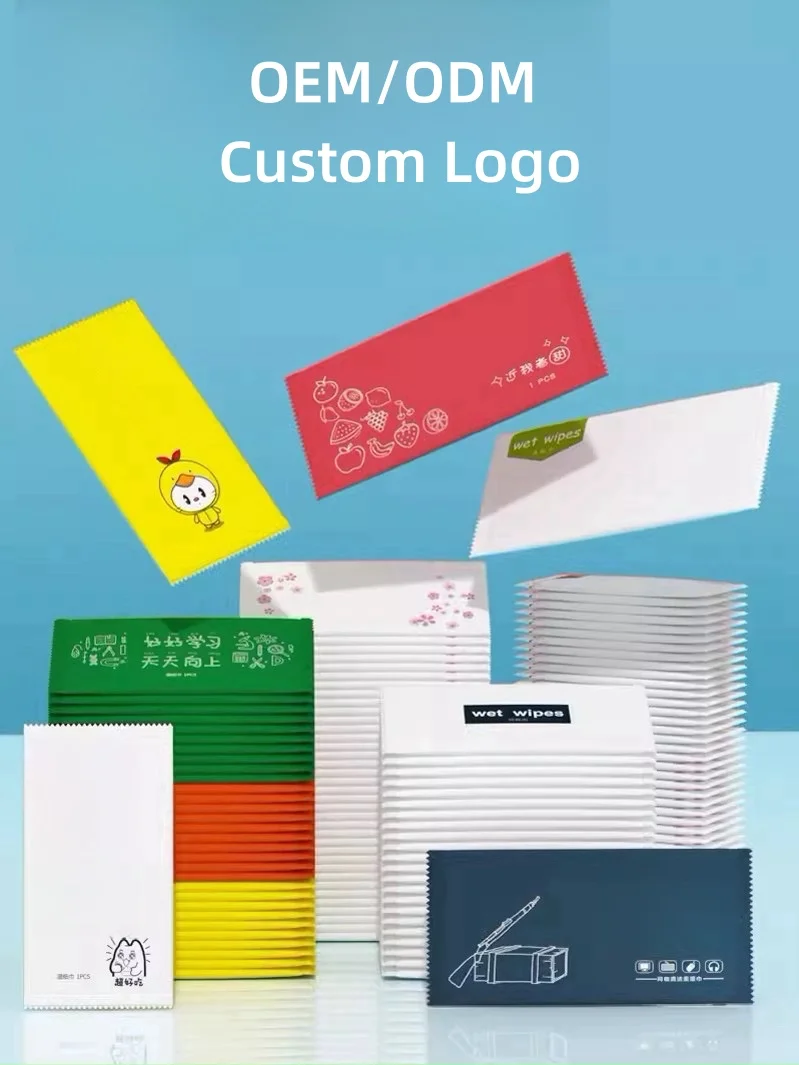Custom Logo Individual Wrapped Face Hand Wet Wipes Tissue For Restaurant Hotel Shop Use Multi-Function Single Cleaning Wet Wipes