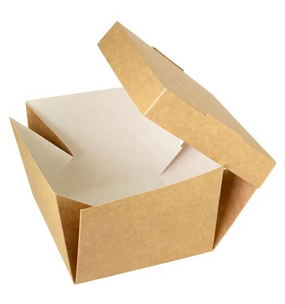 Customization Kraft Brown and White Paper Logo Design Take Out Box Food Paper Container for Restaurant