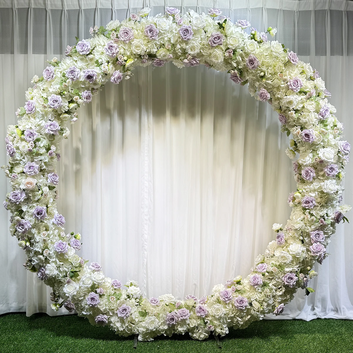 Round Shape Wedding Arch With White Purple Artificial Silk Rose Floral Wedding Backdrop Stage Flower Stand For Wedding Event