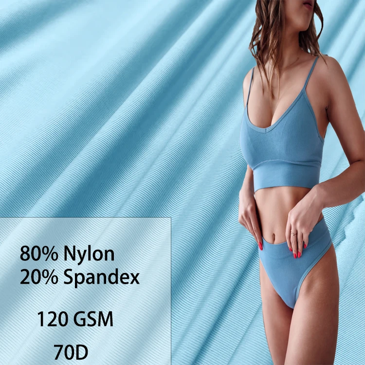 80 nylon 20 spandex 120 gsm 4 way stretch Ribbed swimwear fabric for bikini bra yoga sportswear