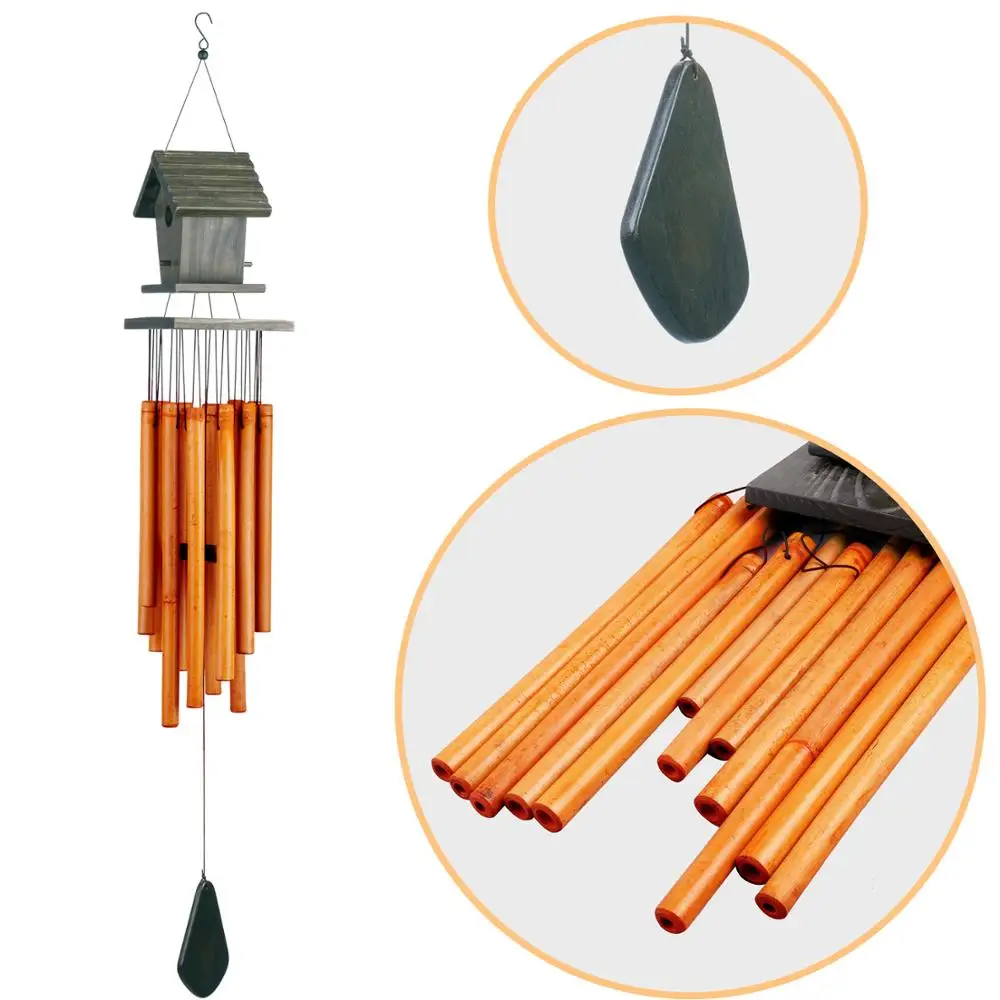 
Bamboo Wood Birds house Wind Chimes Indoor Outdoor Bell Traditional Handmade Windchime Tuned Chime Wholesale OEM Customize LOGO 