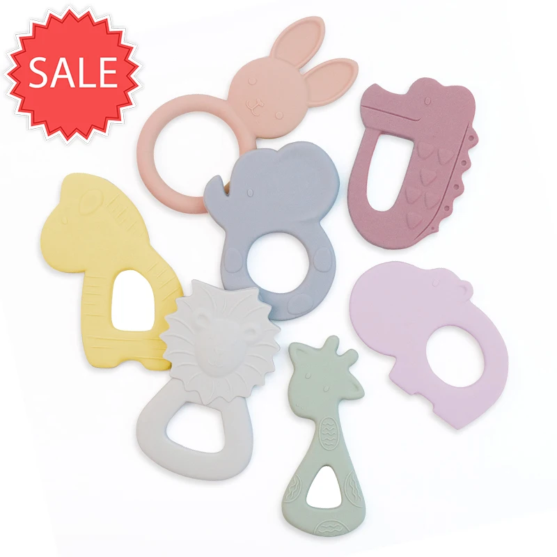 6 Months+ Unisex Soft Toy 100% Natural Rubber & Silicone Teether Chewed Shaking Baby Toy Hot Animal Teether Set