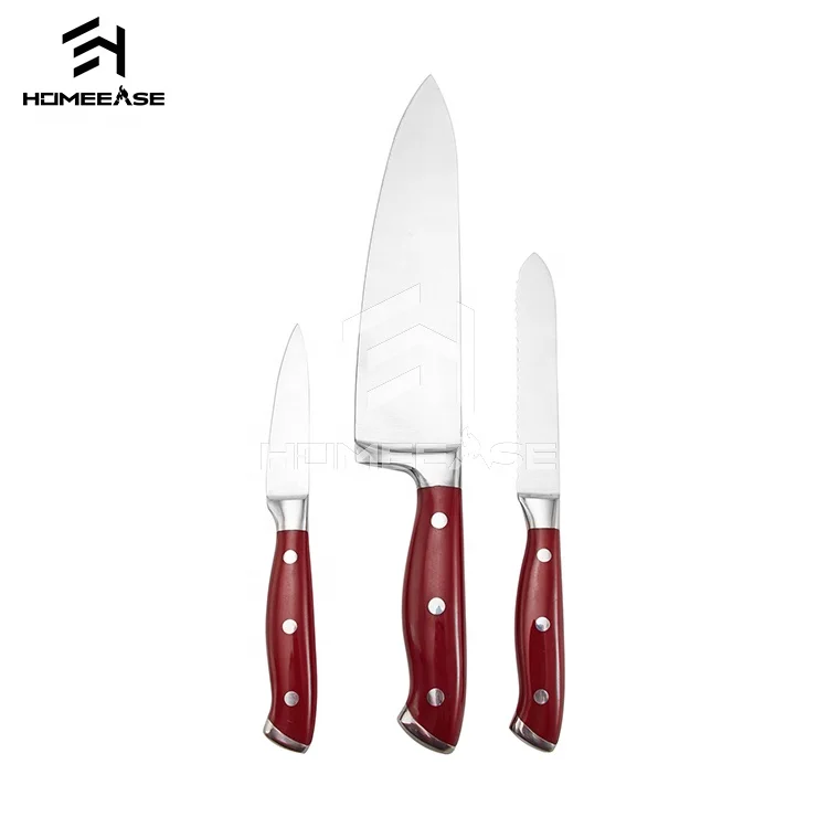 
china promotional 3pcs stainless steel different size vegetable fruit meat service kitchen knife sets 