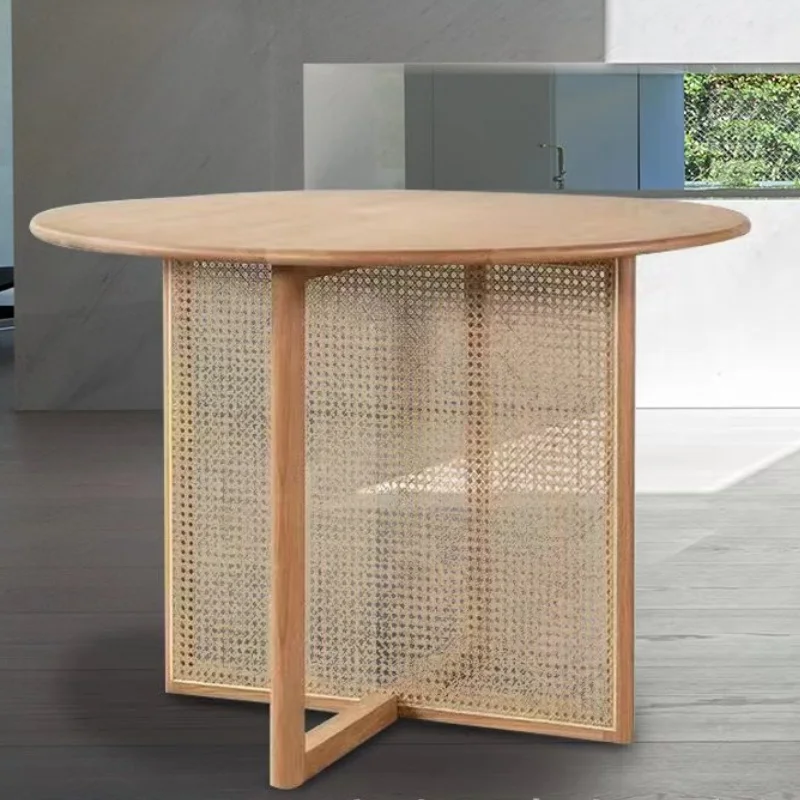 Simple style solid wood household furniture restaurant ash wood rattan dining table