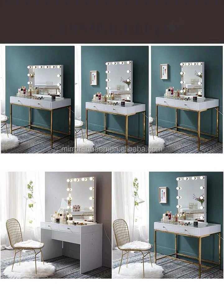 vanity table set with lighted mirror makeup vanity dressing table dresser desk with dimmable led bulb large drawer for bedroom