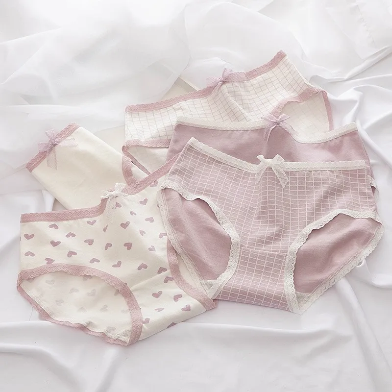 Cheap Comfortable Breathable Underwear Pink And White Girls Sexy Photo Cotton Strech Women Panty