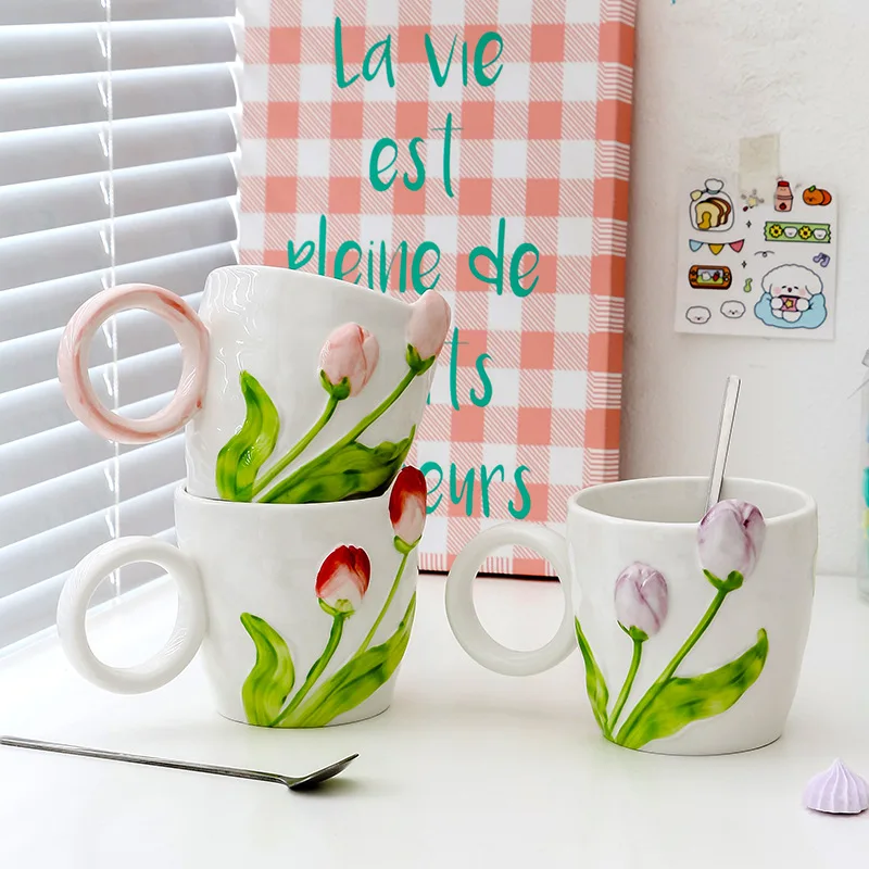Nordic Tulip Ceramic Custom mug 500ml Breakfast Cup High Beauty Value Eco-Friendly  Modern Design Home tableware mug