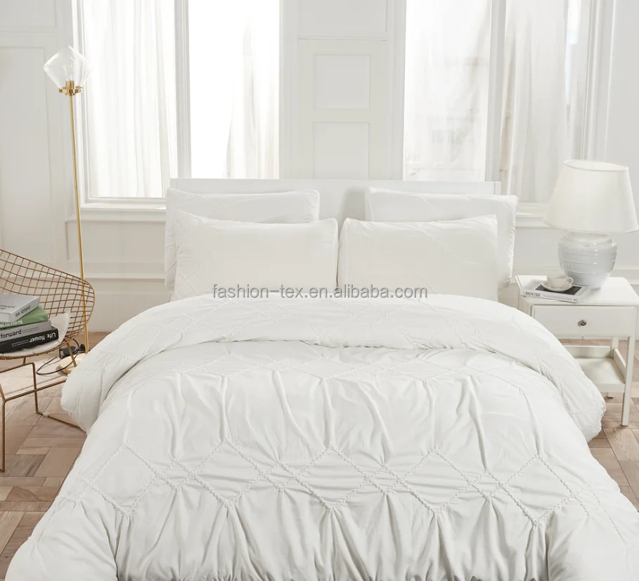 Ebay Hot cheap Microfiber Pinch Pleat Pintuck pure color duvet quilt cover bed sheet for bedroom in US size