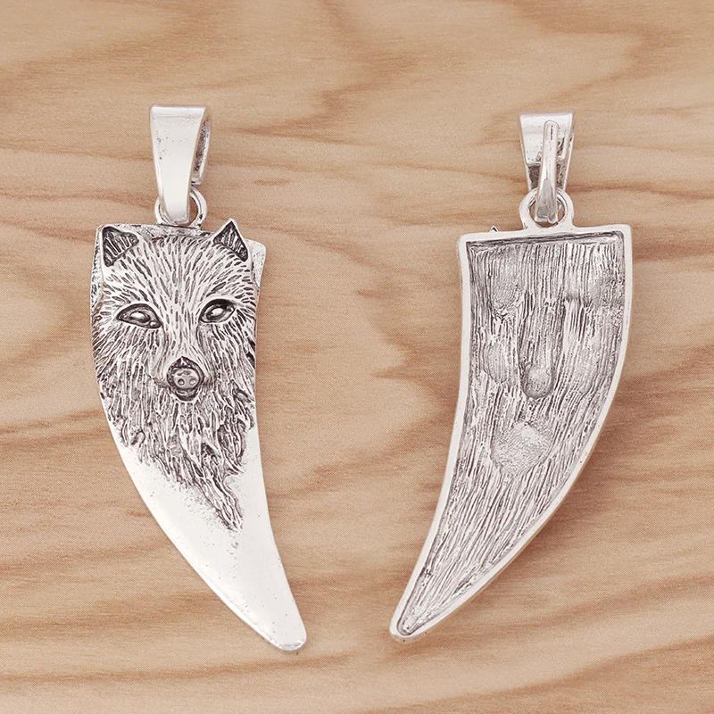 
Antique Silver Large Wolf Head Tooth Teeth Charms Pendants for Necklace Jewelry Making Findings 74x22mm 