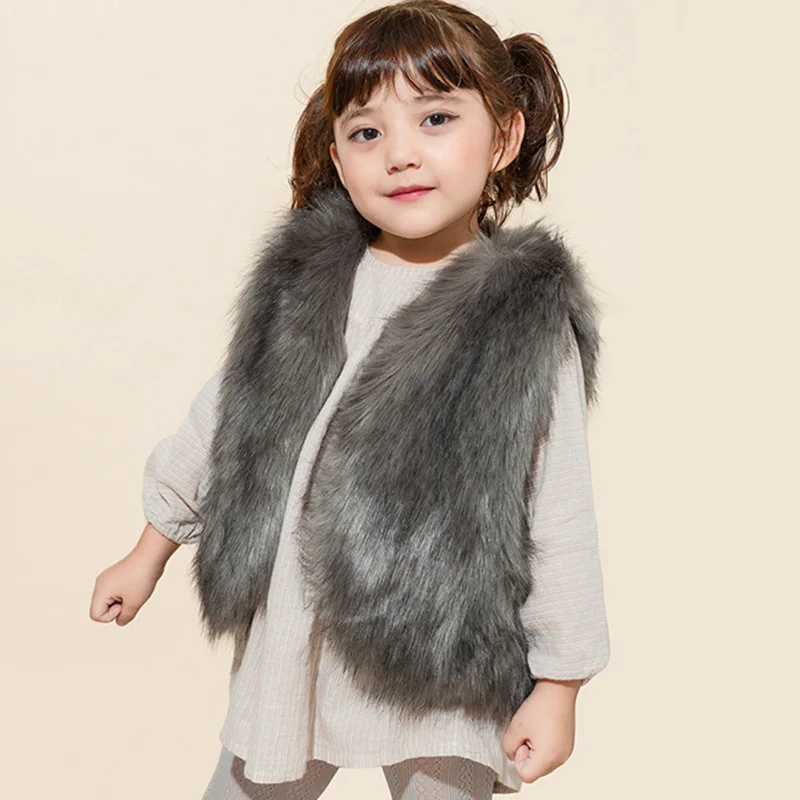 Зимнее новое пальто с длинным ворсом, жилет из искусственного меха для девочек, бархатное плотное теплое удобное детское пальто