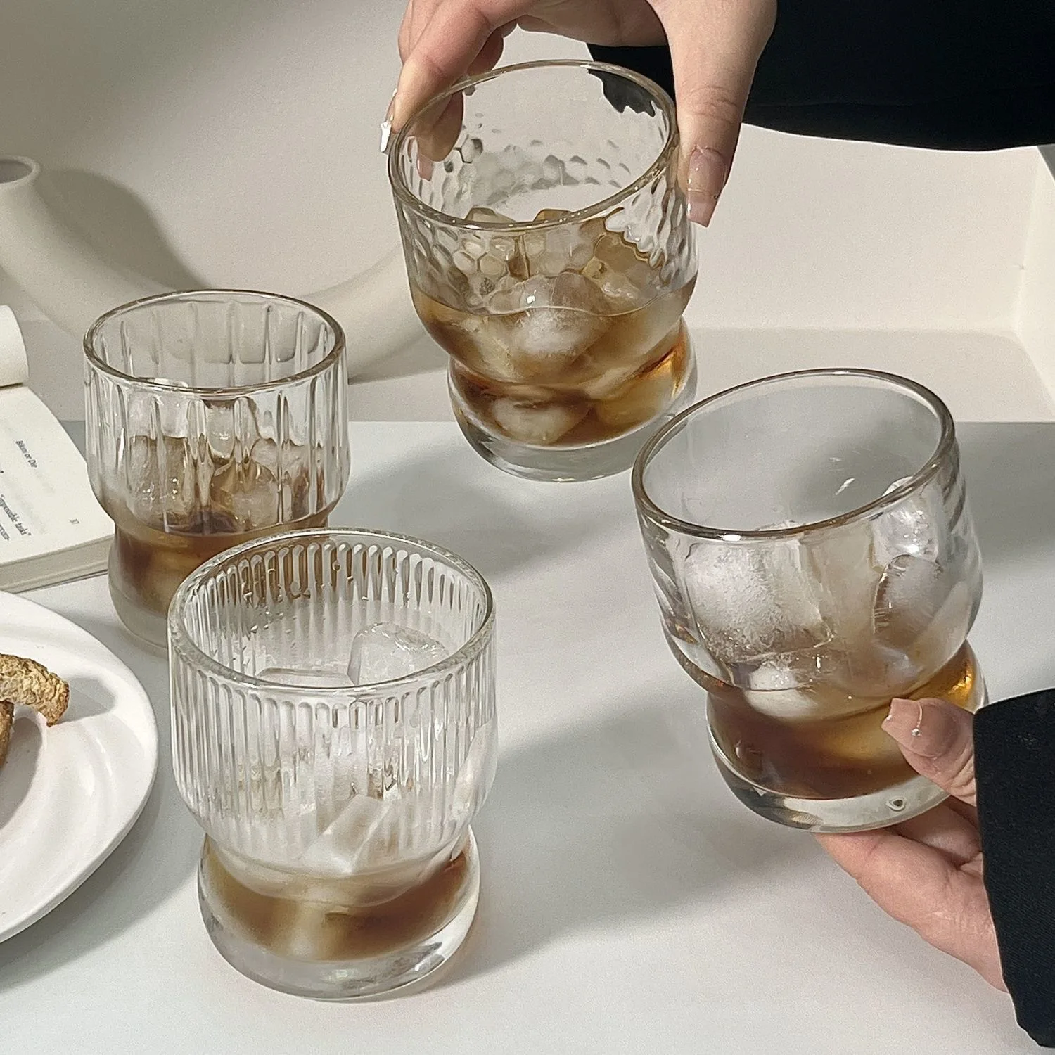 Hot Sell Glass Coffee Cups Wine Ice Beer Cup Cocktail Glasses Drinkware Origami Style Transparent Mug