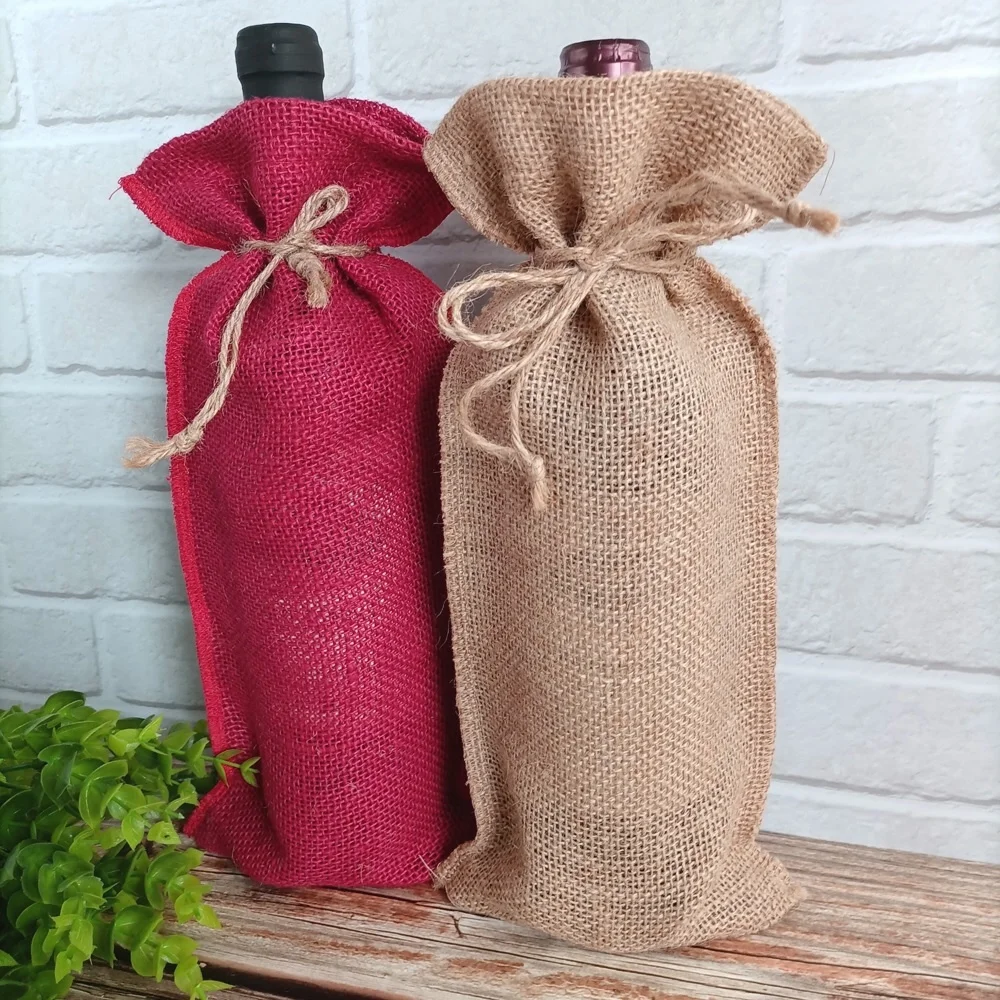 Natural jute wine bag Burlap bottle drawstring bag Promotional Jute Bag