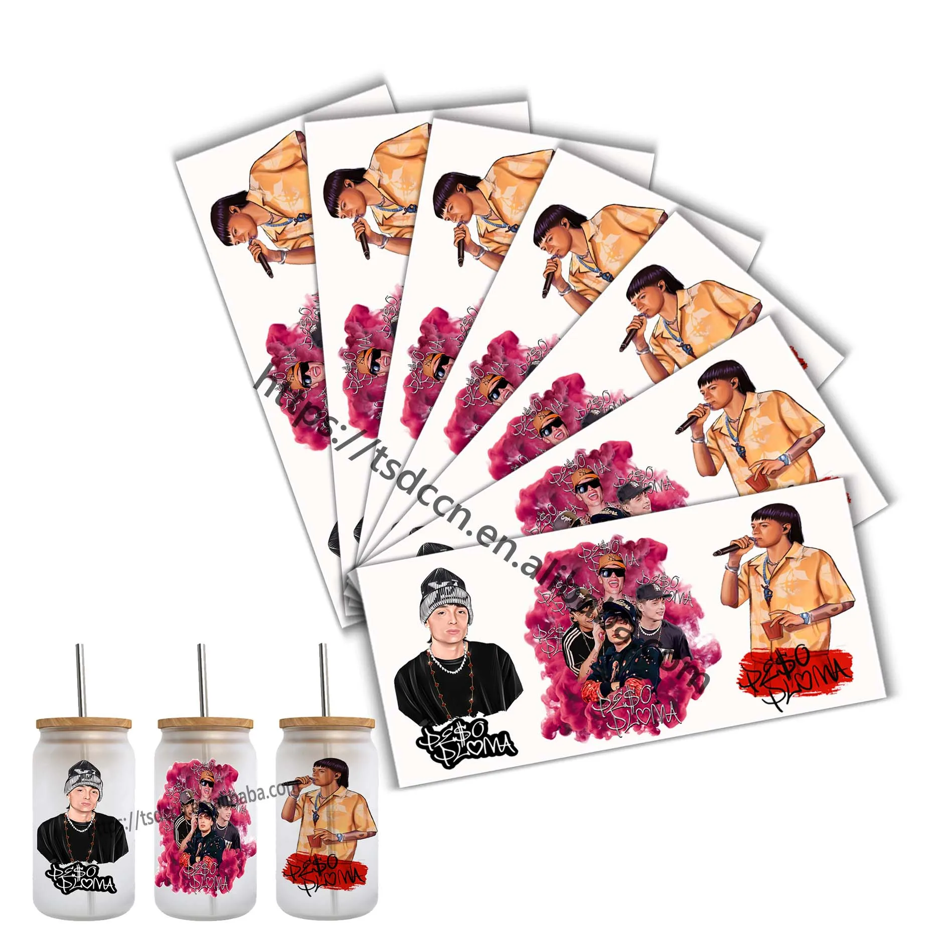 newest peso pluma Sublimation 16oz Libbey Beer Can custom UV DTF Wraps heat Transfer Glass coffee Cups scratch proof sticker