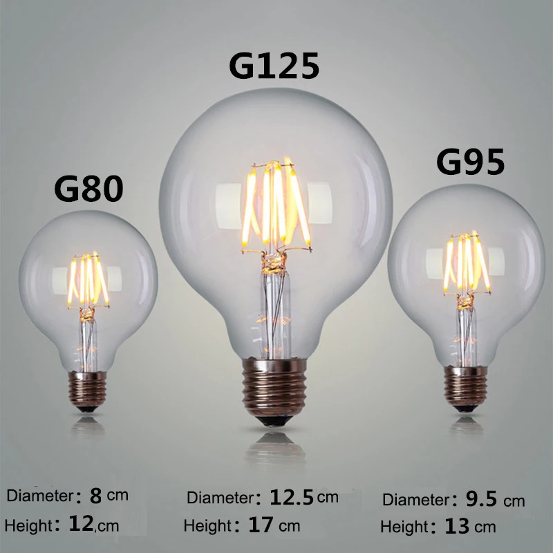 Warm Color E26 E27 Base Lamp 8W 2700K LED Filament Bulb G95 for Decorate Home Restaurant