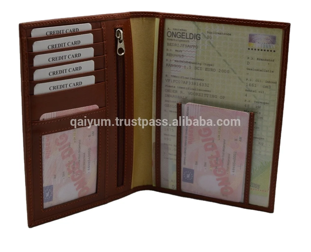 Custom Logo RFID Blocking Genuine Leather Travel Passport Cover Bifold Wallet Genuine Leather Passport Holder Antique Design