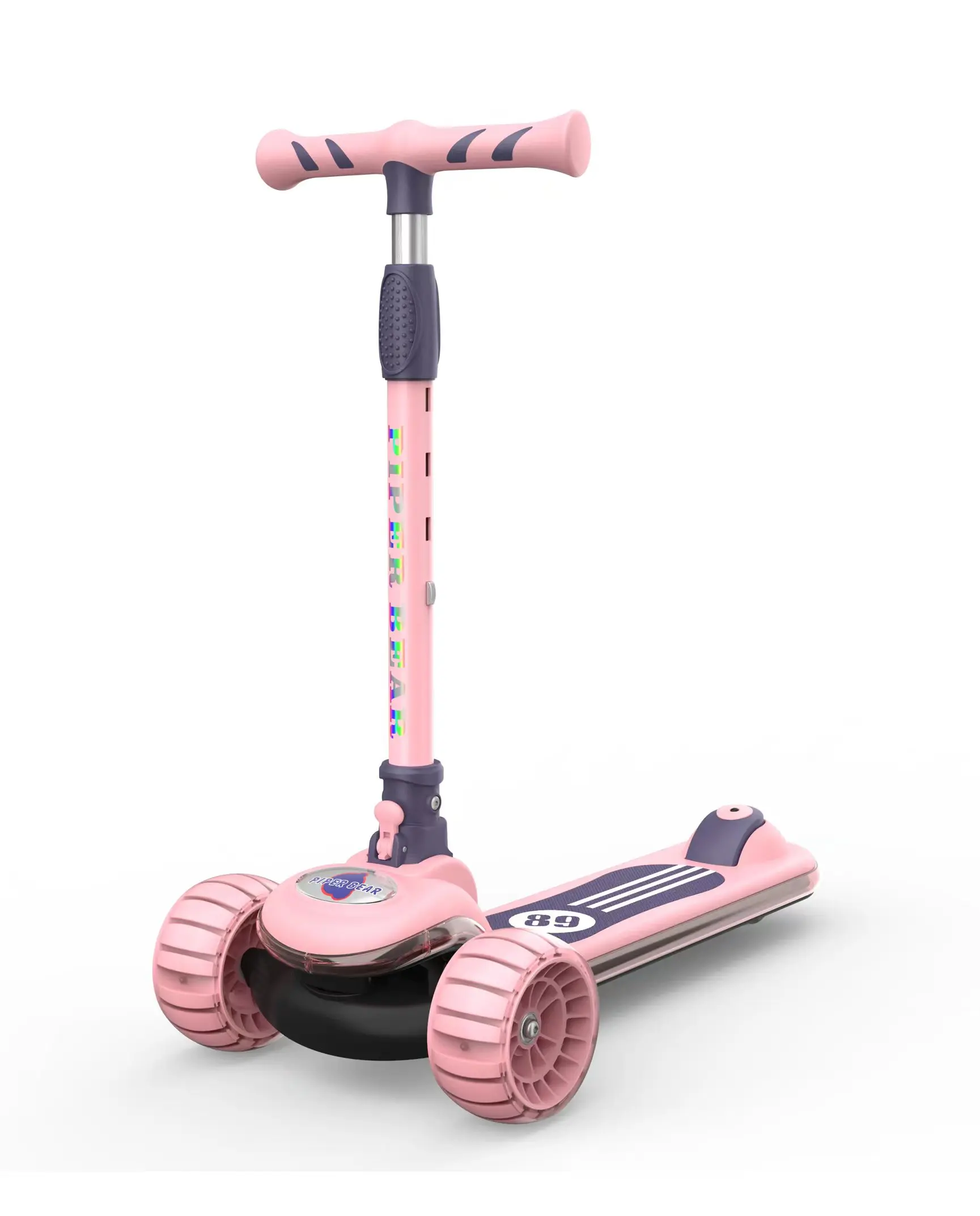 New Style Kids Scooter Plastic Three Wheels With LED Music Light One-Click Folding Scooter Gift Wholesale Customization Scoote