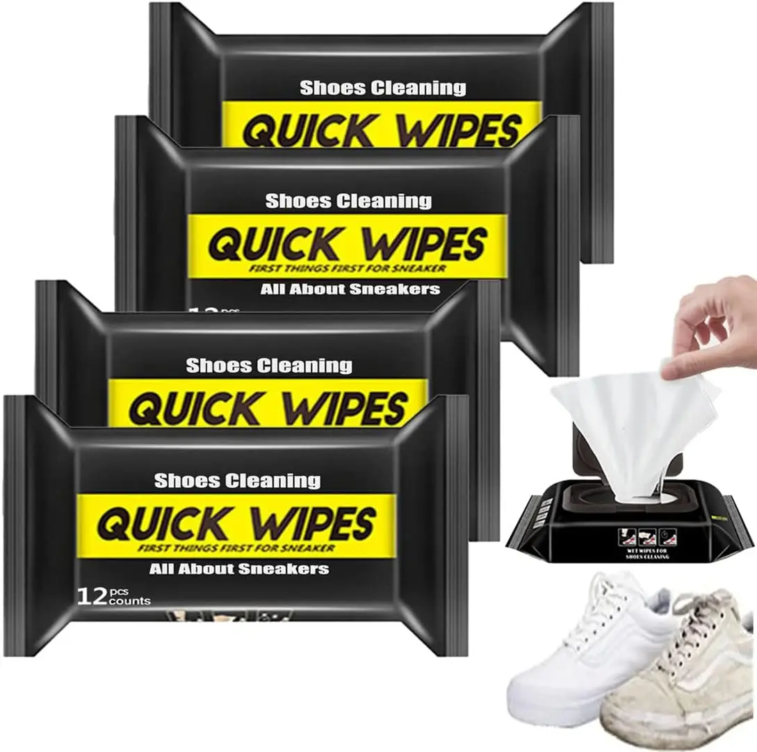 Portable Professional Travel Disposable Shoe Wipes Quick Cleaning Sneaker Cleaner in White 12PCS/Pack