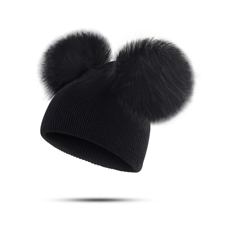 
2021 fur pompom 15 cm Baby Hats 0-5year Boy Girl Winter Hat with Pom Kids Flexible Cotton Pompom Beanie 