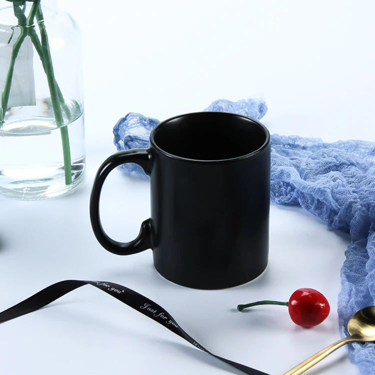 Custom 11oz sublimation printing straight porcelain black matt coffee mugs cups