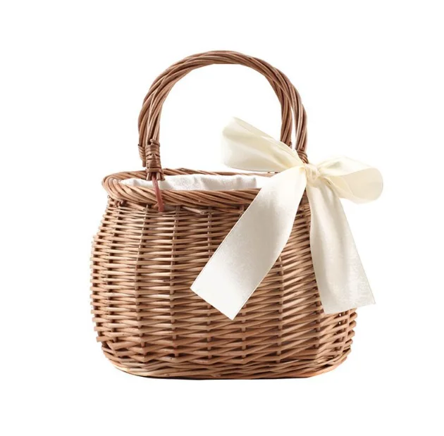 Beach Rattan Basket Bag Summer Ins Storage Basket Rattan Tote Bag Wholesale Bowknot Women Gift Cheap Woven Basket