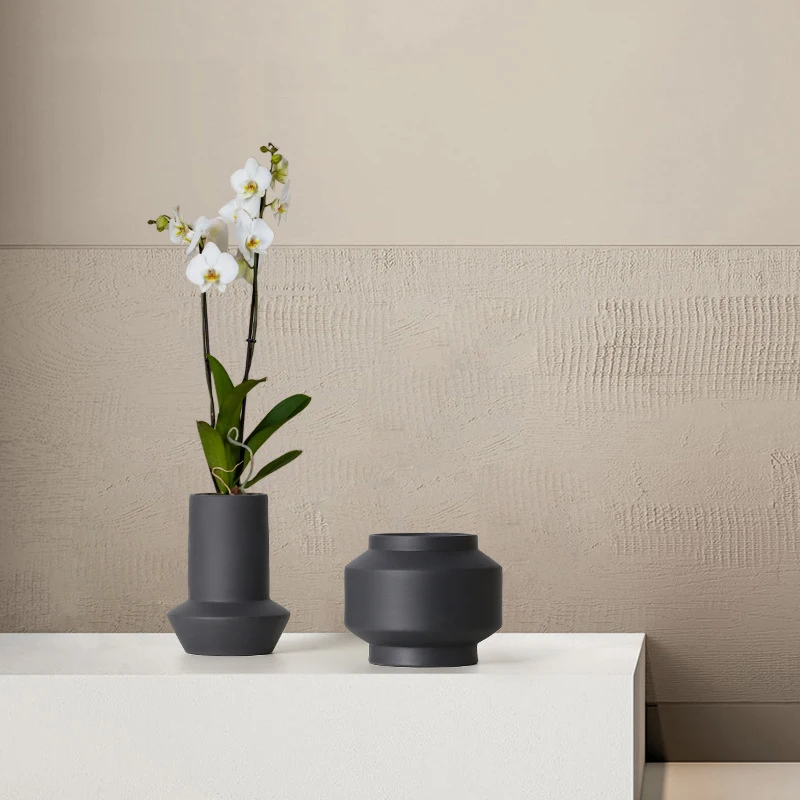 Home hotel ceramic decoration non glazed black vase nordic minimalist ceramic home decor vase