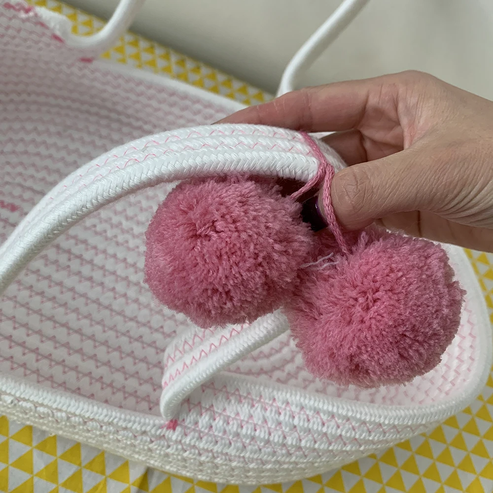 ICEBLUE HD Pom Pom Cotton Canvas Storage Bin Basket Hamper