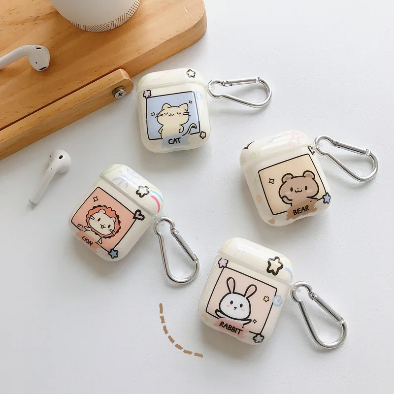 Мягкие силиконовые чехлы с мультяшным Львиным медведем для Apple AirPods 2, милый кролик, кошка, аксессуары для наушников Air pod Pro, чехол для зарядного бокса