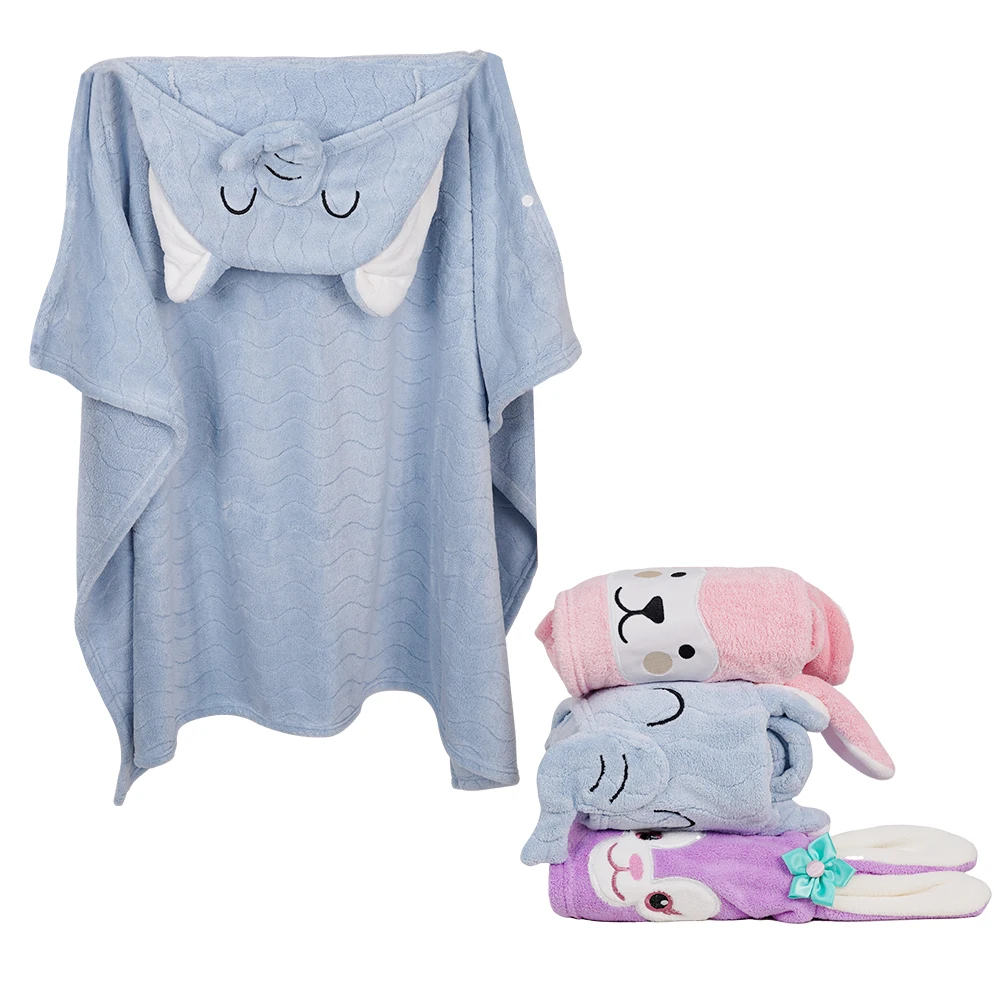 premium white set of 2 bamboo soft newborn baby blanket bath hooded baby towel large cartoon animal hood wholesale