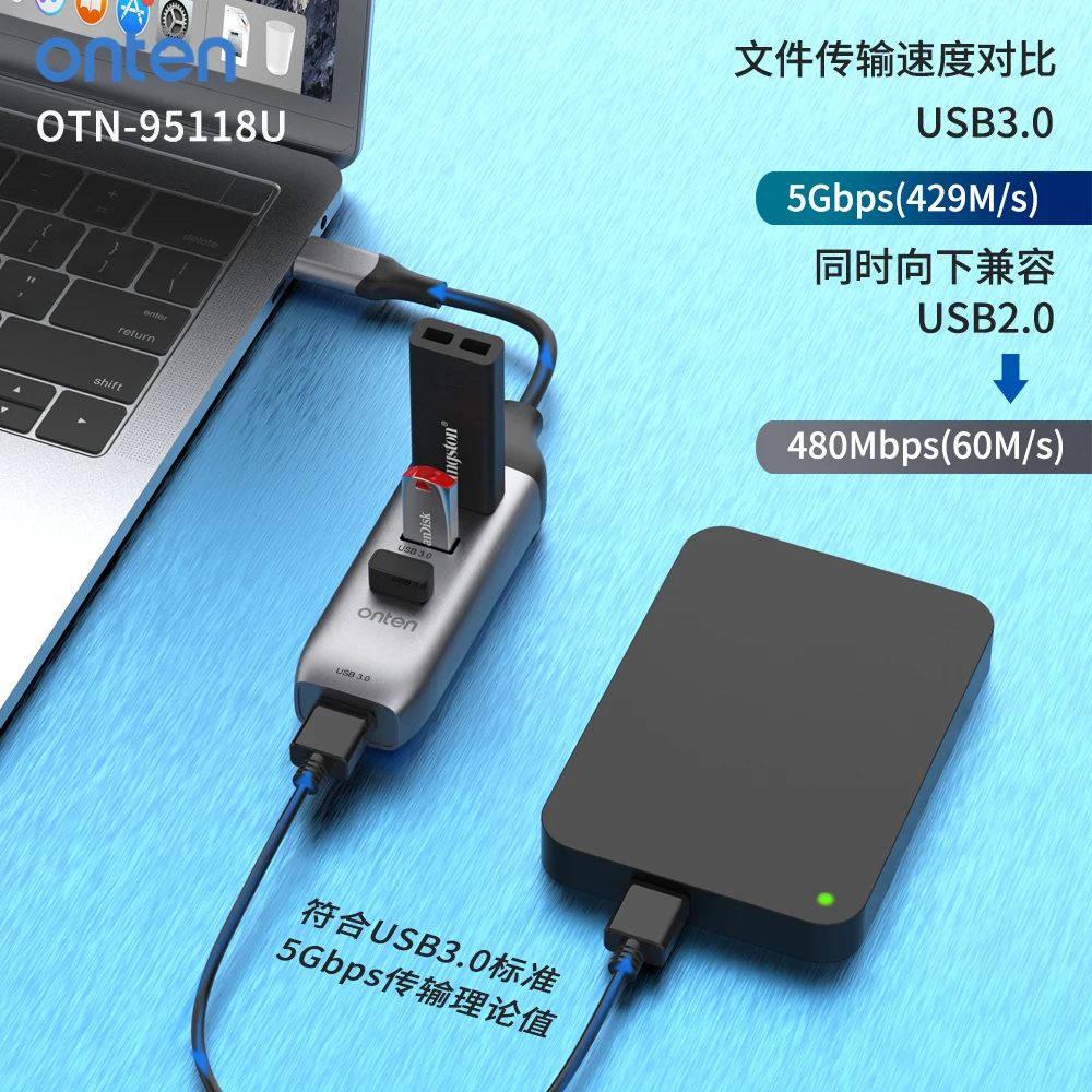 Factory Price Aluminum Alloy Type C Hub 4 in 1 USB C Hub usb extension cable for Macbook Pro