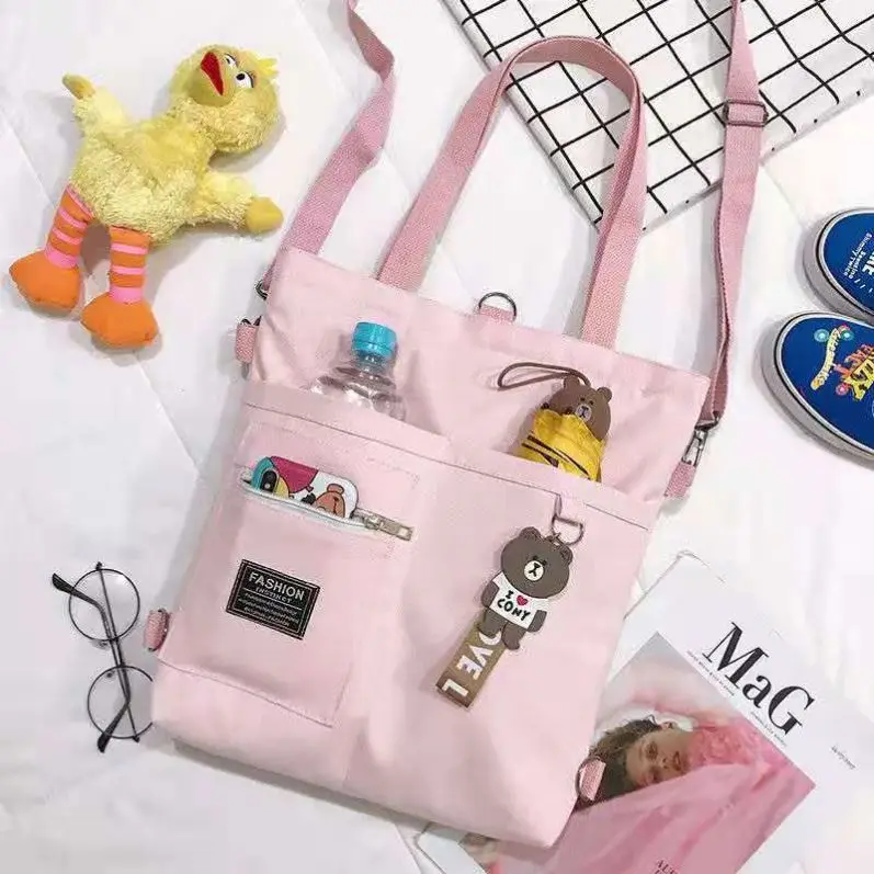 Girls School Tote Bag Large Capacity Canvas Shoulder Bags Ins Fashion Book Handbags For Class Knapsack