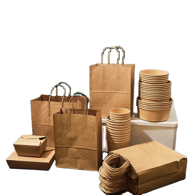 Kraft Paper Shopping Bag Logo Printing Large Size White Customised Paper Bag & Craft Flexo Printing Hand Length Handle