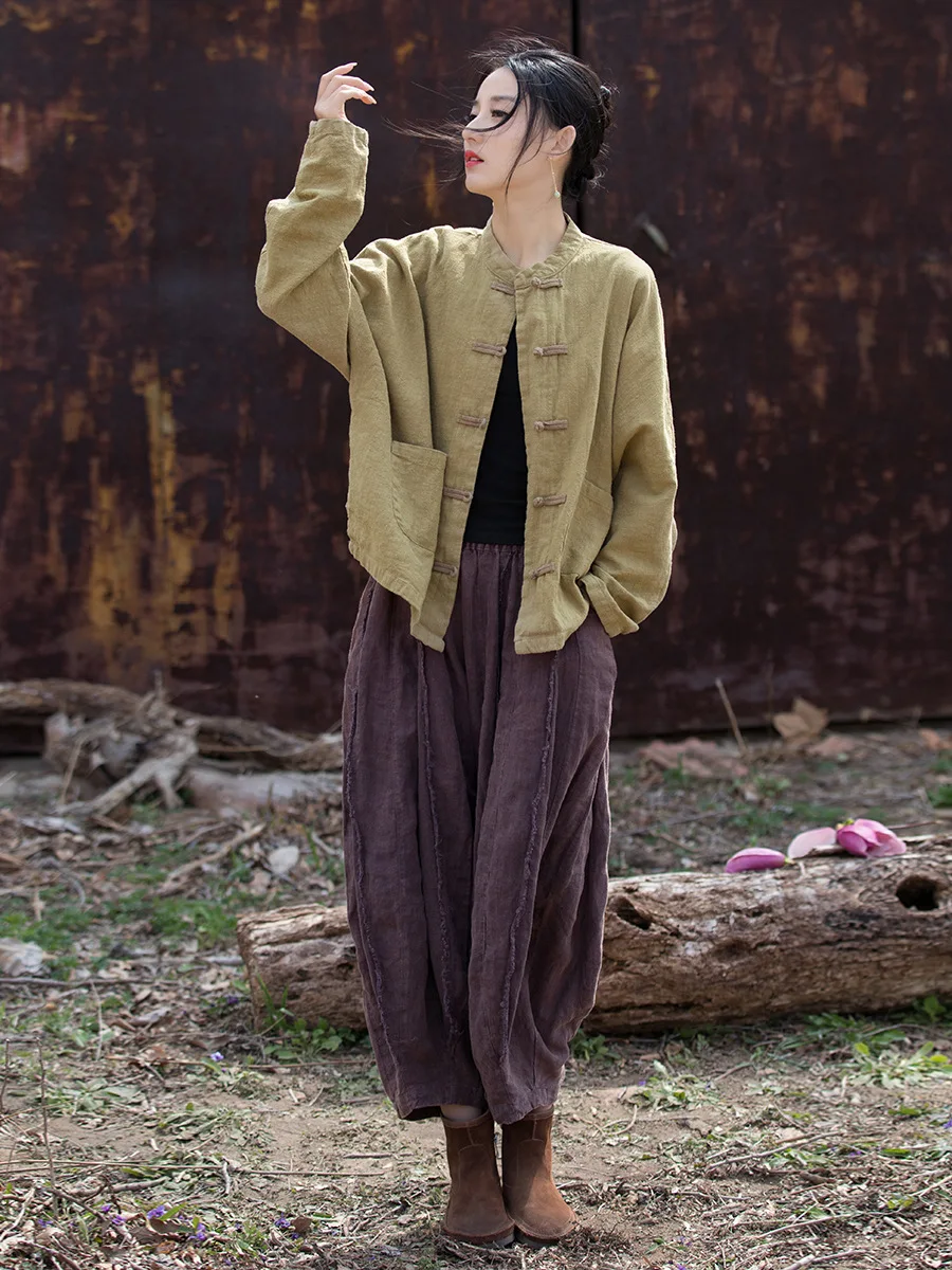 2024 Hot Sale Women Jackets New Color Clash Plate Button Tunic Improved New Chinese Home Travel Zen Nun Style Tunic