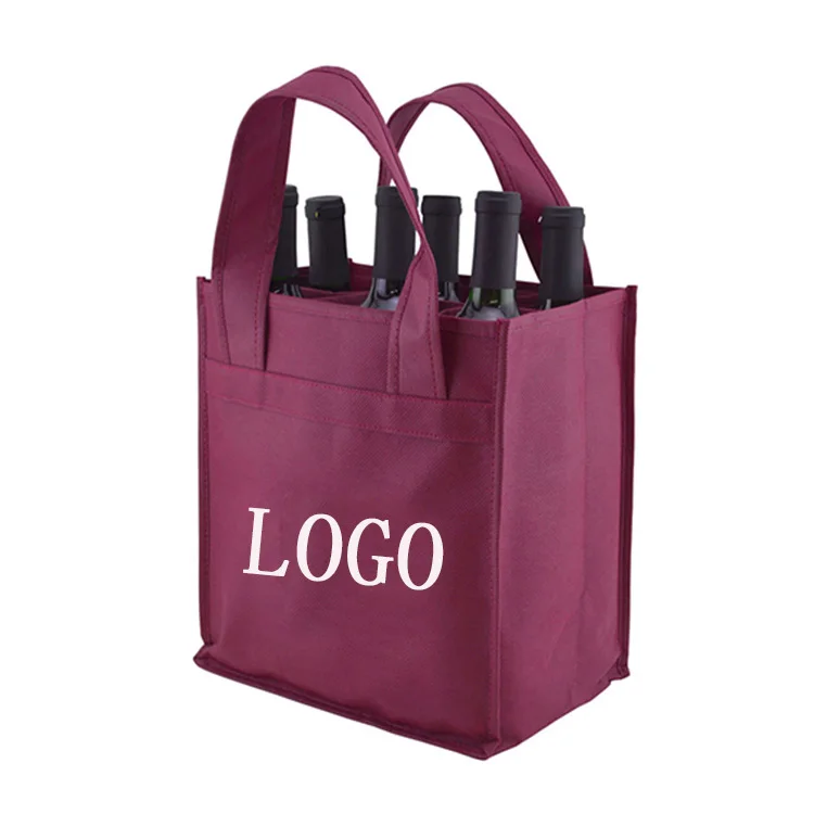 Custom logo personalized printing non woven fabric wine 6 bottle shopping tote bag