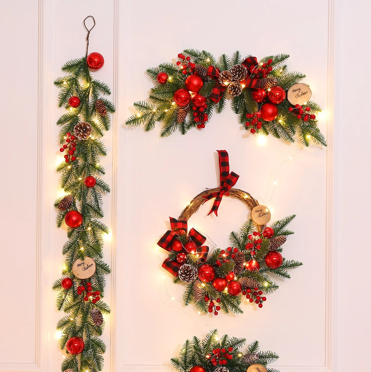 Artificial Plants Christmas Decorative Flower Wreath Home Front Door Decorations Plastic Garland