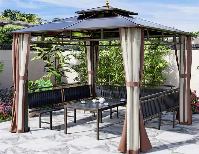 Hot Sale Customizable Modern Garden Waterproof Roof Pavilion Aluminum Alloy Large Pavilion Luxury Sun Protection Garden Pavilion