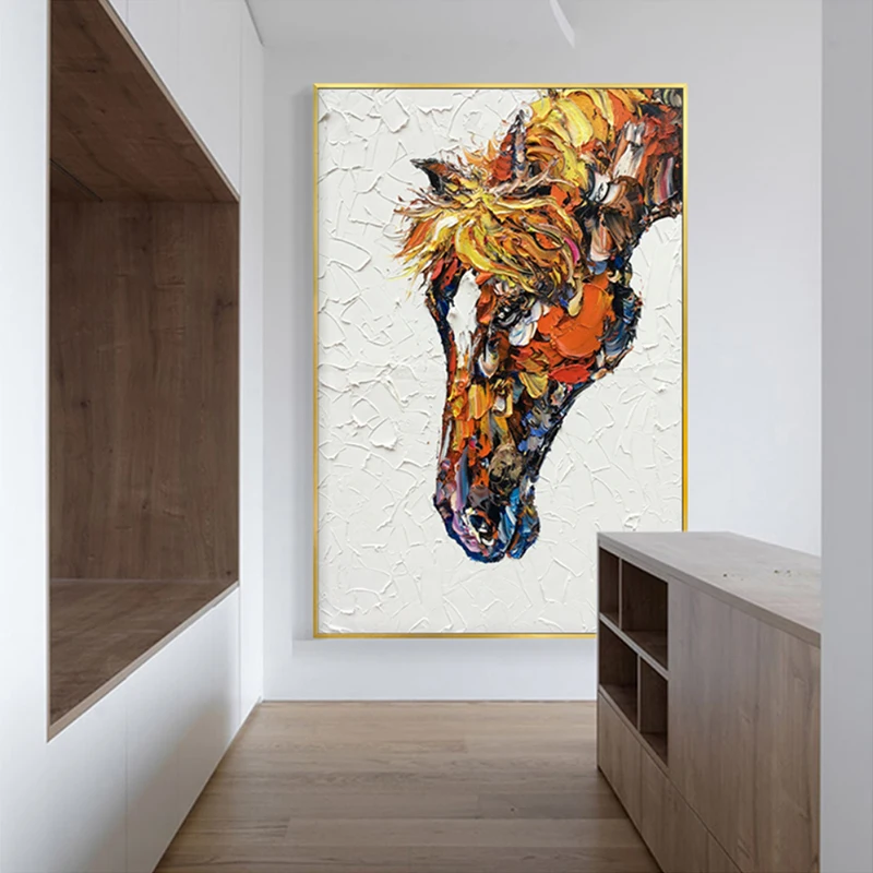 Animal oil painting horse living room decoration painting three-dimensional corridor hanging graffiti hand-painted large