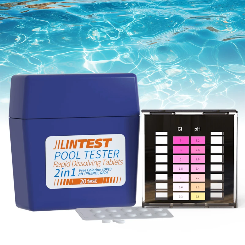 2in1 Water Test Kit for Swimming Pools Spas Water Chemical Test Kit for pH, Free Chlorine