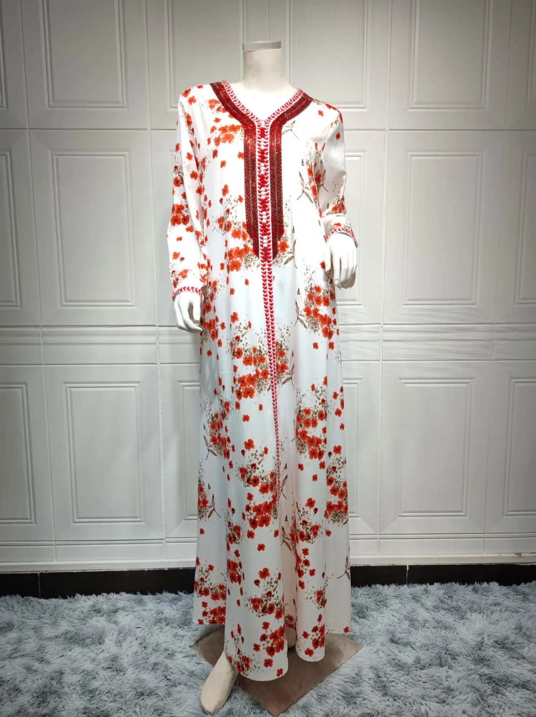 Fashion Islam clothing Arabic women high quality luxury flower print diamond lady Turkey Dubai Muslim women long dress